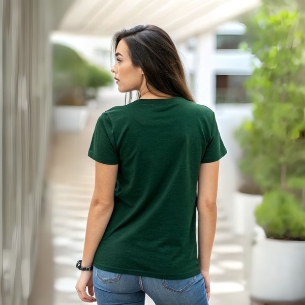 Women's Solid Round Neck Cotton T-Shirt - Dark Green