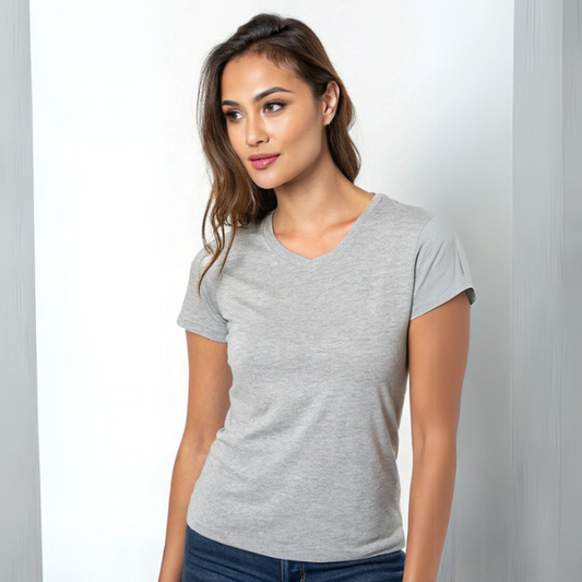 Women's Solid Round Neck Cotton T-Shirt - Grey Mélange