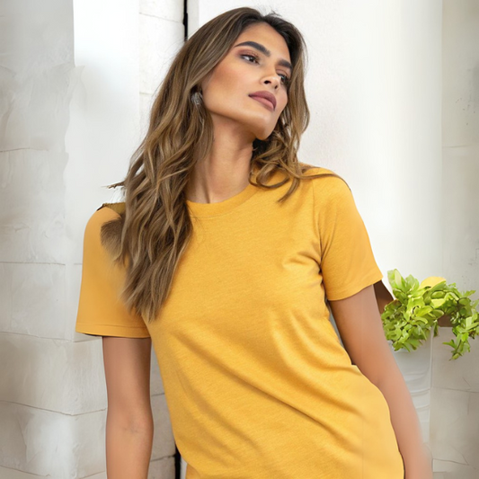 Women's Solid Round Neck Cotton T-Shirt - Mustard Yellow
