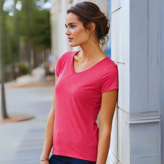 Women's Solid Round Neck Cotton T-Shirt - pink