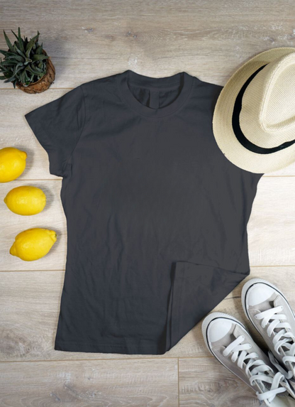 Women's Solid Round Neck Cotton T-Shirt - Black