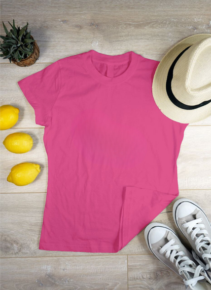 Women's Solid Round Neck Cotton T-Shirt - pink