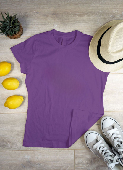Women's Solid Round Neck Cotton T-Shirt - Purple
