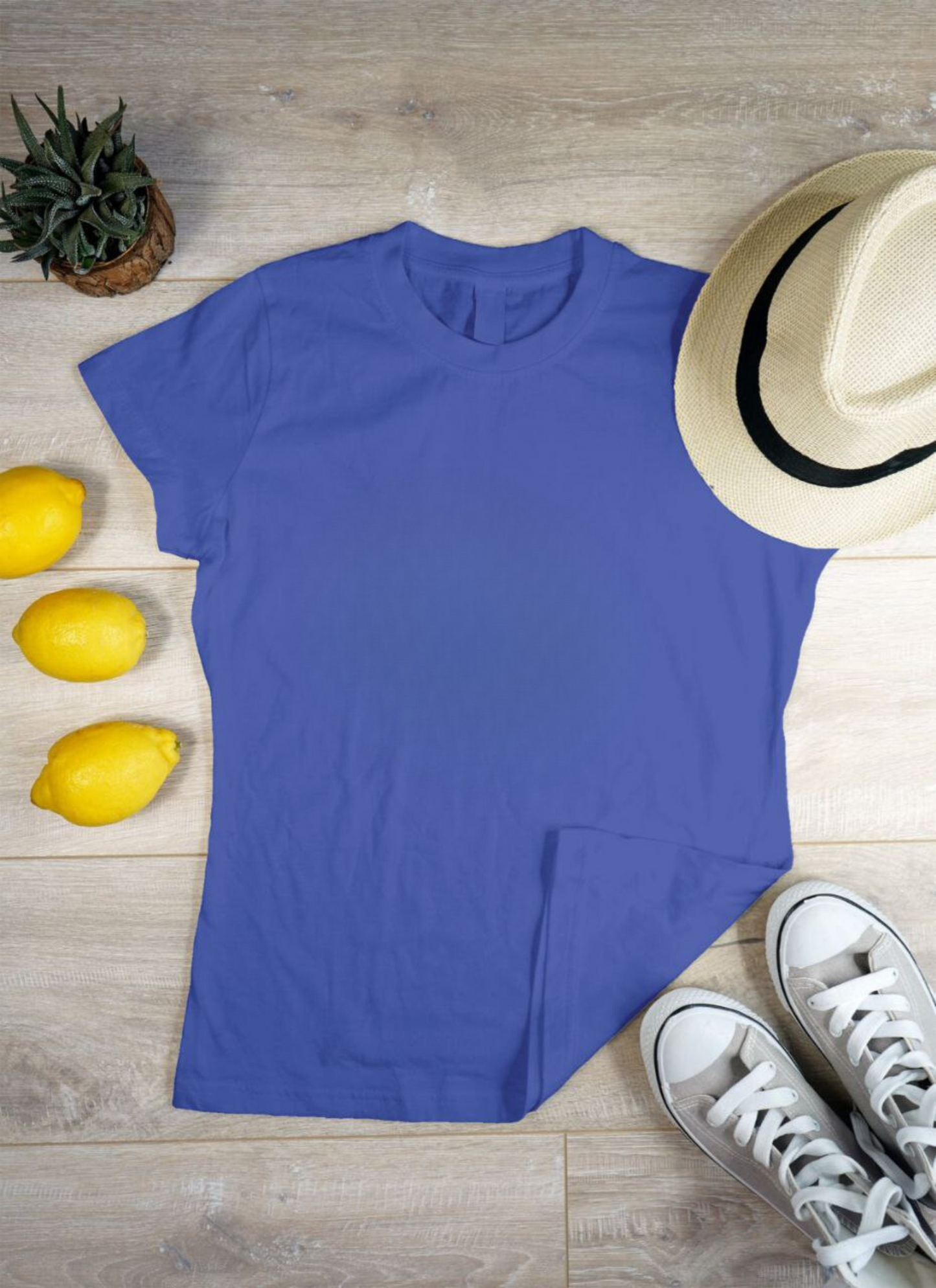 Women's Solid Round Neck Cotton T-Shirt - Royal Blue