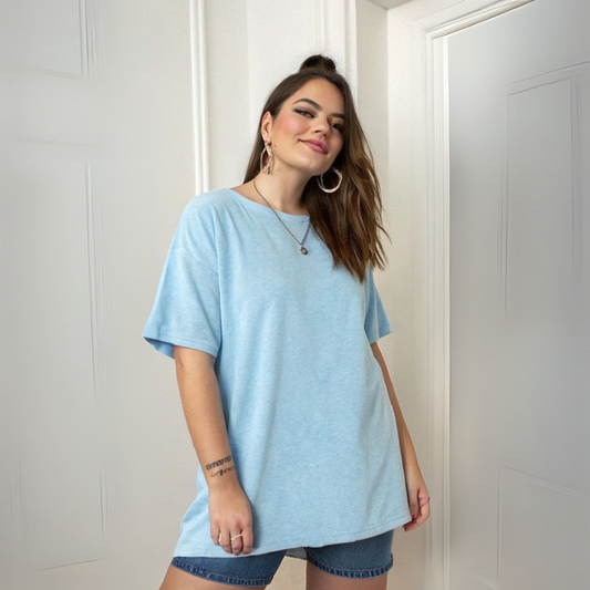 Women's Terry Oversized Tee - Baby Blue