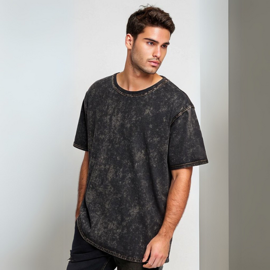 Men's Acid Wash Oversized Tee - Black