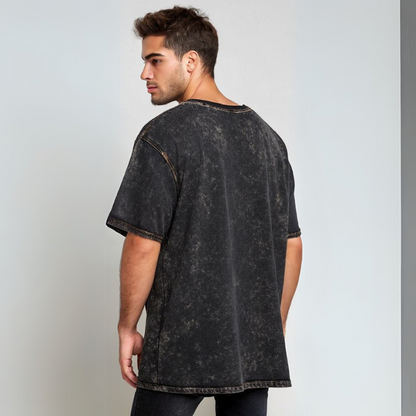 Men's Acid Wash Oversized Tee - Black