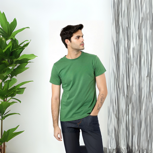 Men's Solid Round Neck Cotton T-Shirt - Flag Green