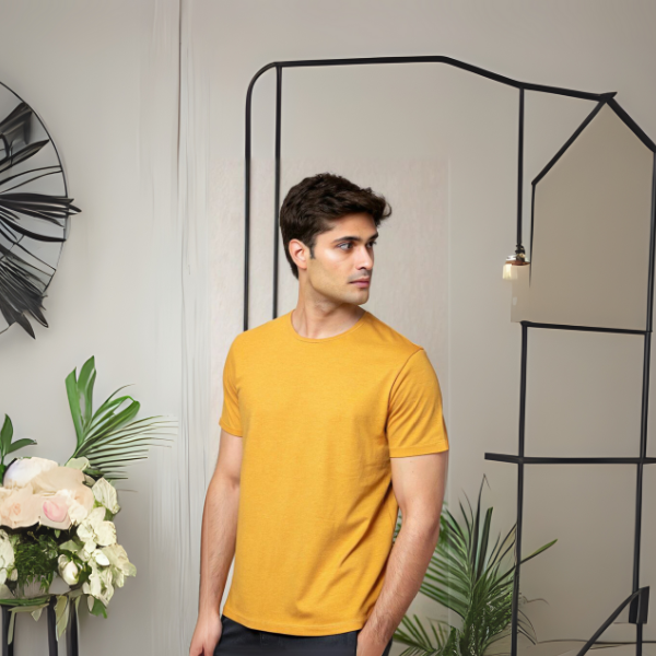 Men's Solid Round Neck Cotton T-Shirt - Golden Yellow