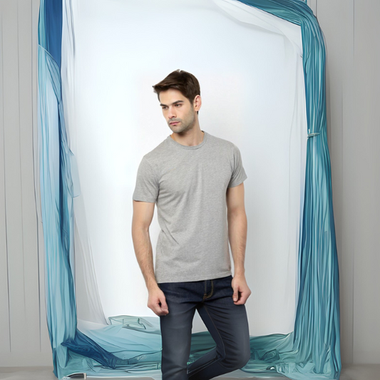 Men's Solid Round Neck Cotton T-Shirt - Grey Mélange