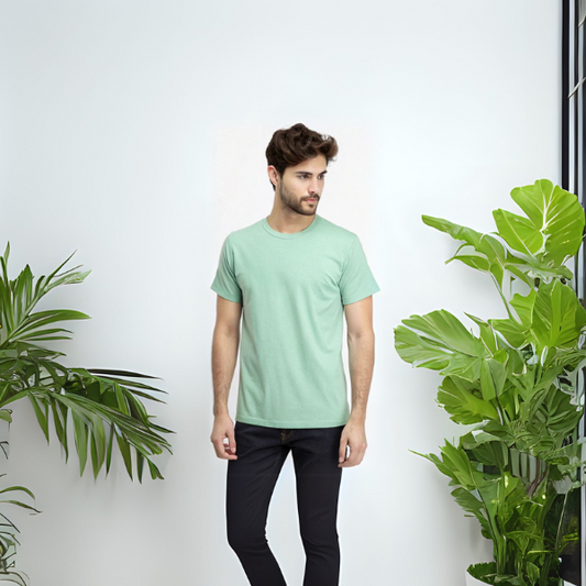 Men's Solid Round Neck Cotton T-Shirt - Jade