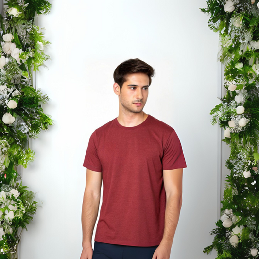 Men's Solid Round Neck Cotton T-Shirt - Maroon