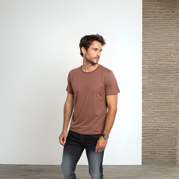 Men's Solid Round Neck Cotton T-Shirt - Mushroom