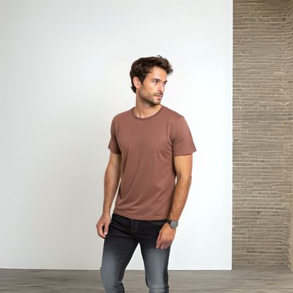 Men's Solid Round Neck Cotton T-Shirt - Mushroom