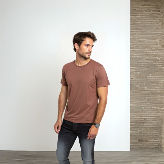 Men's Solid Round Neck Cotton T-Shirt - Mushroom