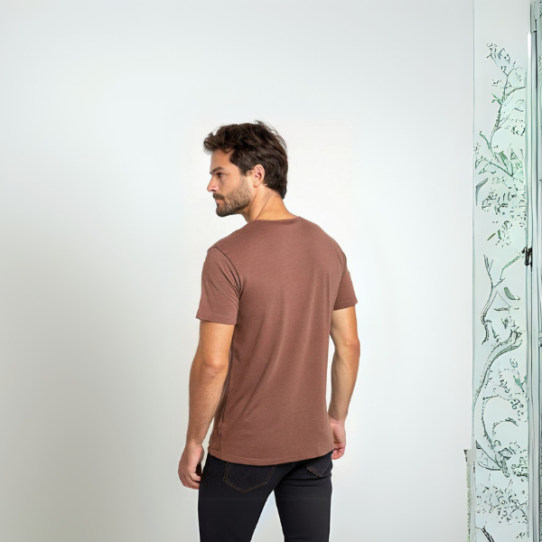 Men's Solid Round Neck Cotton T-Shirt - Mushroom