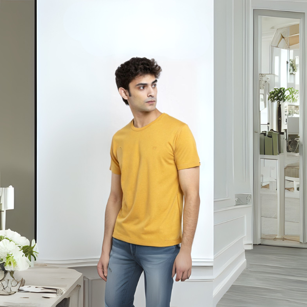 Men's Solid Round Neck Cotton T-Shirt - Mustard Yellow