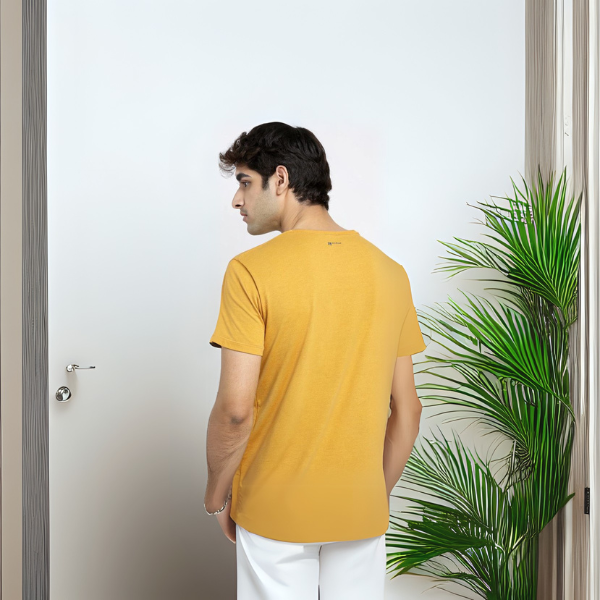 Men's Solid Round Neck Cotton T-Shirt - Mustard Yellow