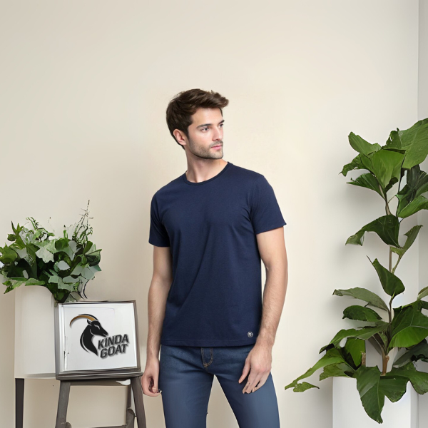 Men's Solid Round Neck Cotton T-Shirt - Navy Blue