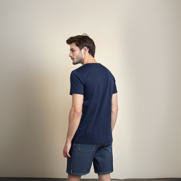 Men's Solid Round Neck Cotton T-Shirt - Navy Blue