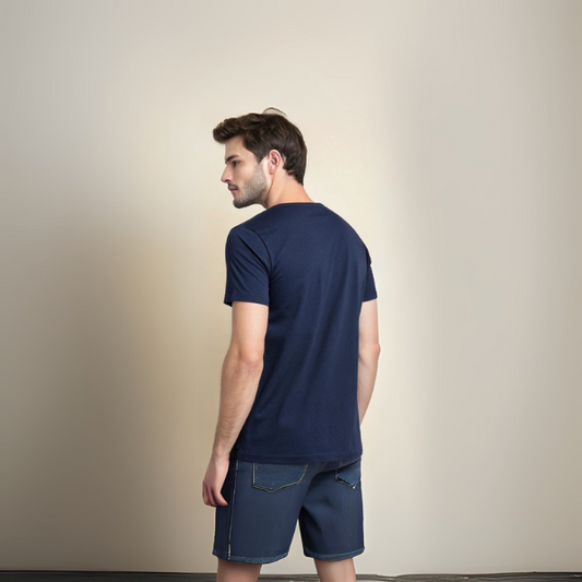 Men's Solid Round Neck Cotton T-Shirt - Navy Blue