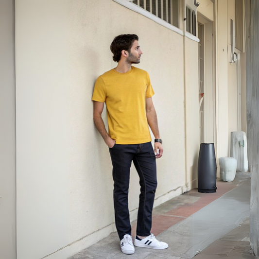 Men's Solid Round Neck Cotton T-Shirt - New Yellow