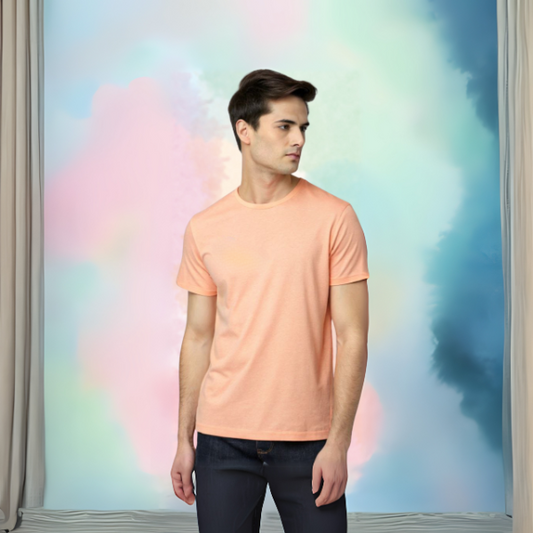 Men's Solid Round Neck Cotton T-Shirt - Peach