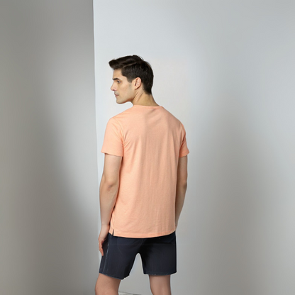 Men's Solid Round Neck Cotton T-Shirt - Peach