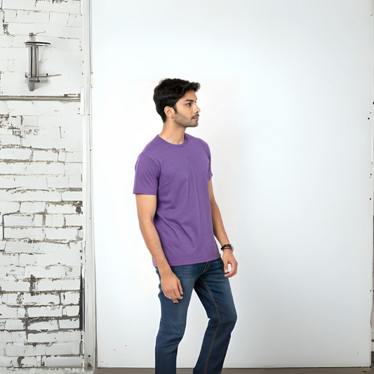 Men's Solid Round Neck Cotton T-Shirt - Purple