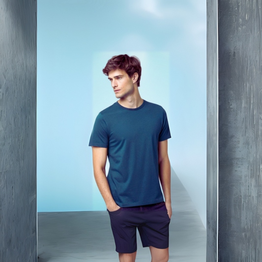 Men's Solid Round Neck Cotton T-Shirt - Petrol Blue