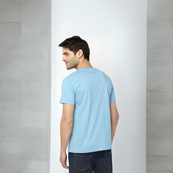 Men's Solid Round Neck Cotton T-Shirt - Sky Blue