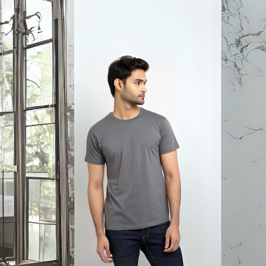 Men's Solid Round Neck Cotton T-Shirt - Steel Grey