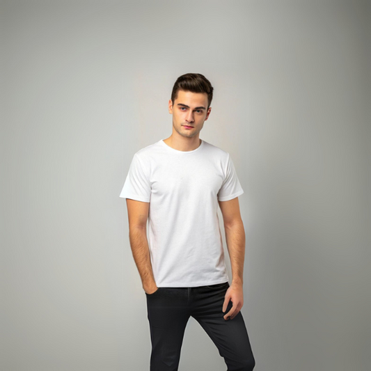 Men's Solid Round Neck Cotton T-Shirt - White