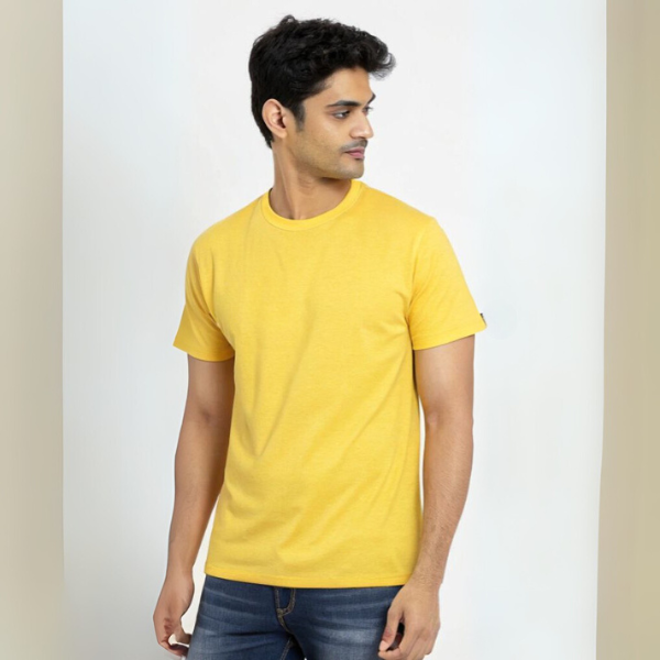 Men's Solid Round Neck Cotton T-Shirt - Yellow