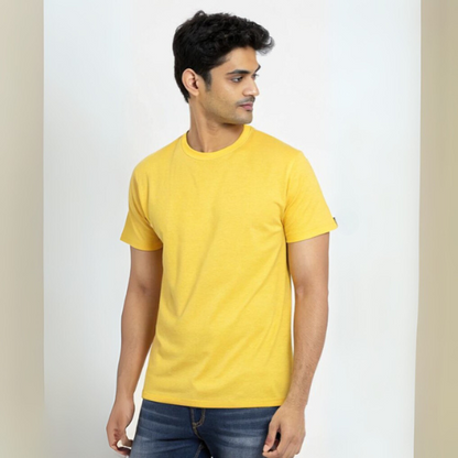 Men's Solid Round Neck Cotton T-Shirt - Yellow