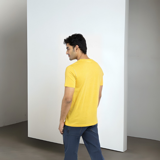 Men's Solid Round Neck Cotton T-Shirt - Yellow