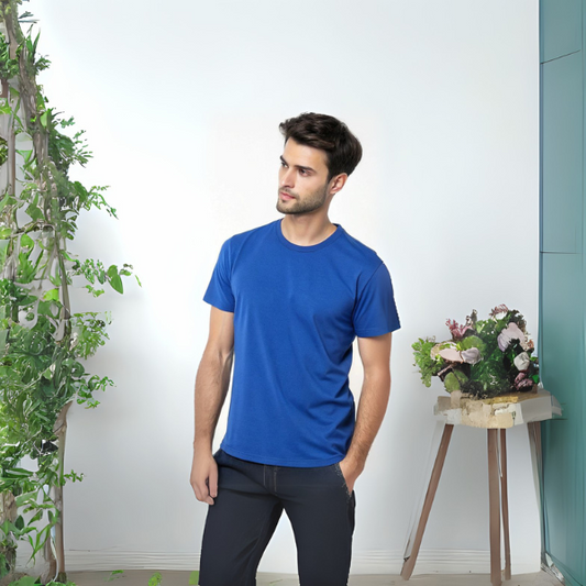 Men's Solid Round Neck Cotton T-Shirt - Royal Blue