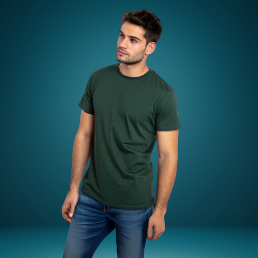 Men's Solid Round Neck Cotton T-Shirt - Dark Green