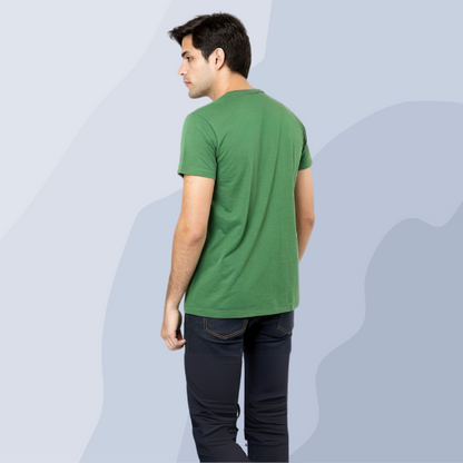 Men's Solid Round Neck Cotton T-Shirt - Flag Green
