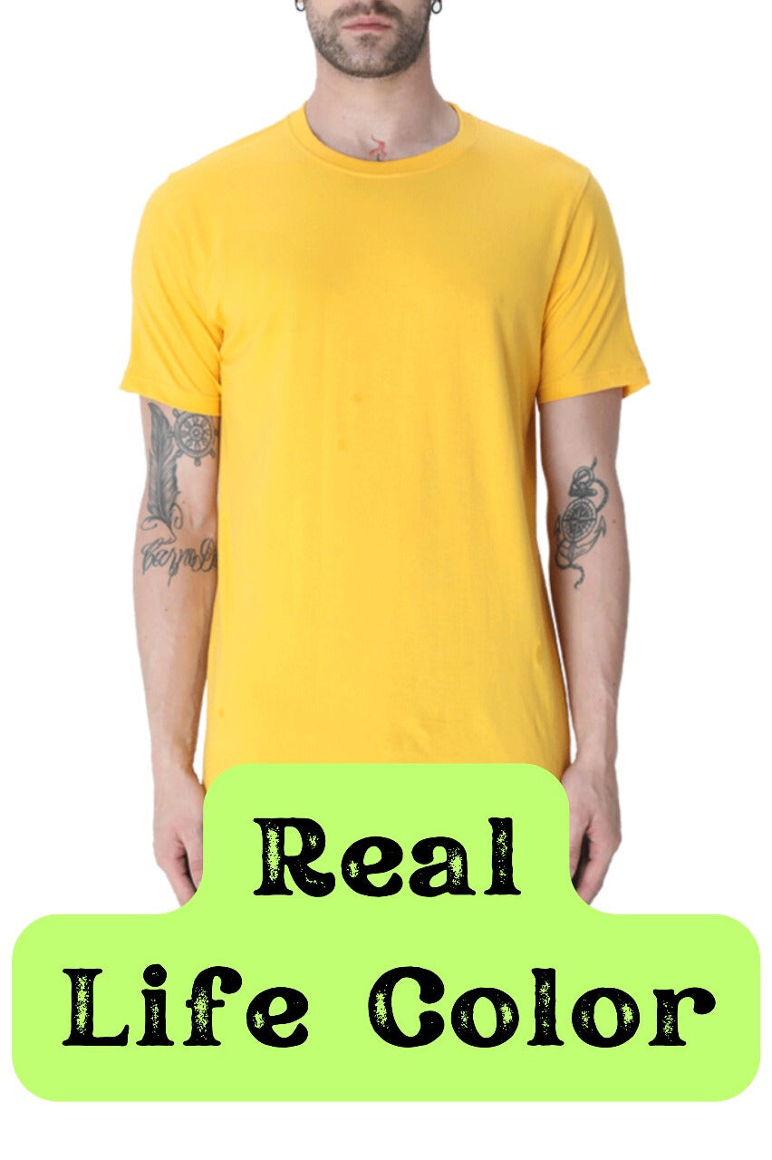 Men's Solid Round Neck Cotton T-Shirt - Golden Yellow