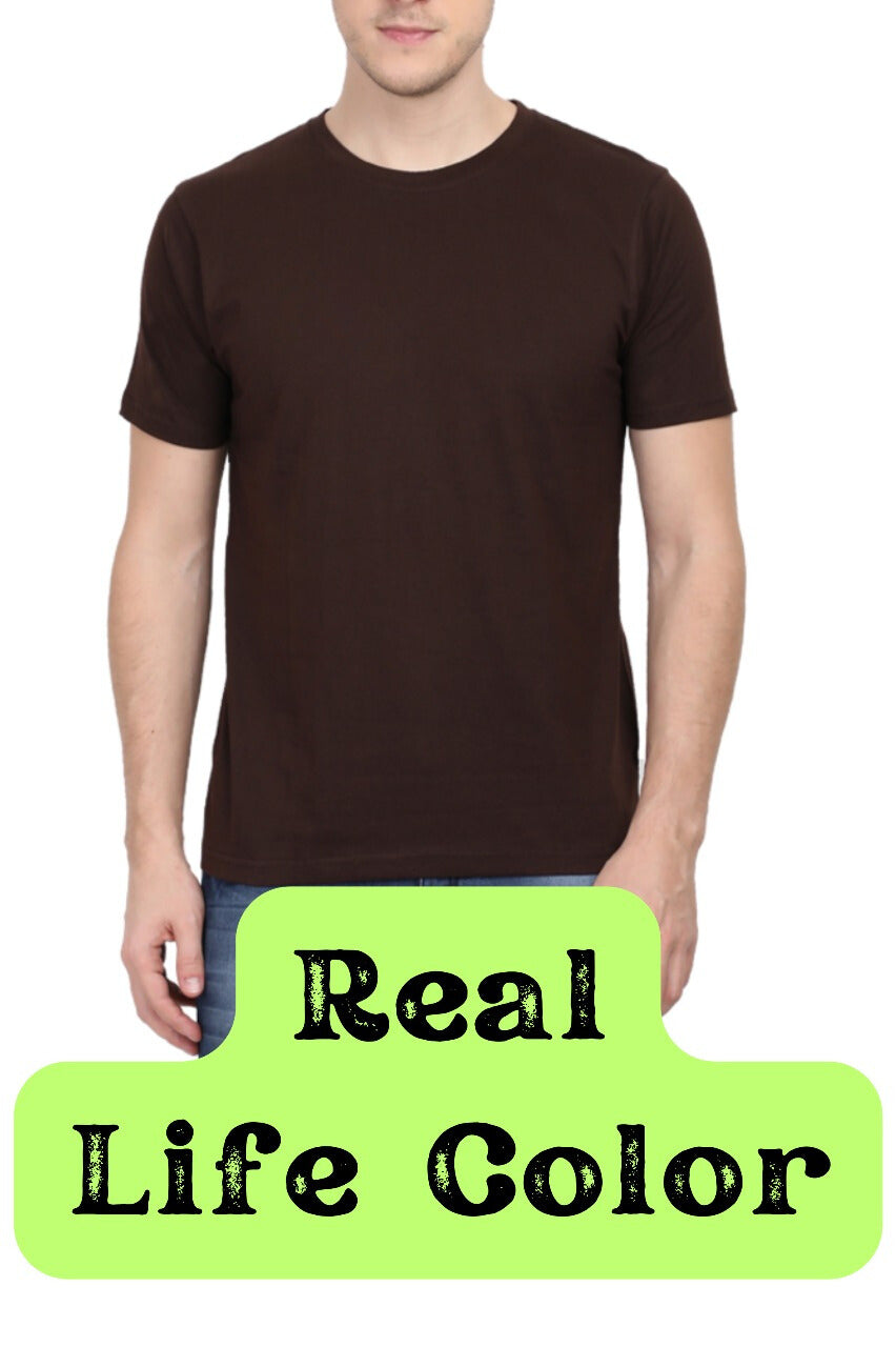 Men's Solid Round Neck Cotton T-Shirt - Coffee Brown