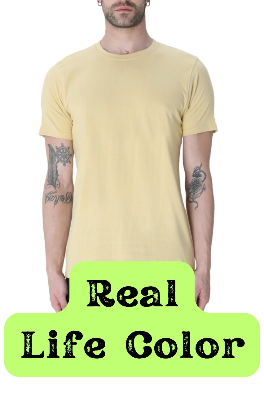 Men's Solid Round Neck Cotton T-Shirt - Beige