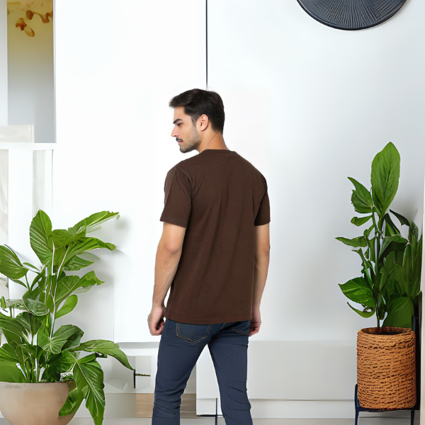 Men's Solid Round Neck Cotton T-Shirt - Coffee Brown