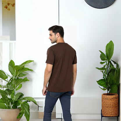 Men's Solid Round Neck Cotton T-Shirt - Coffee Brown