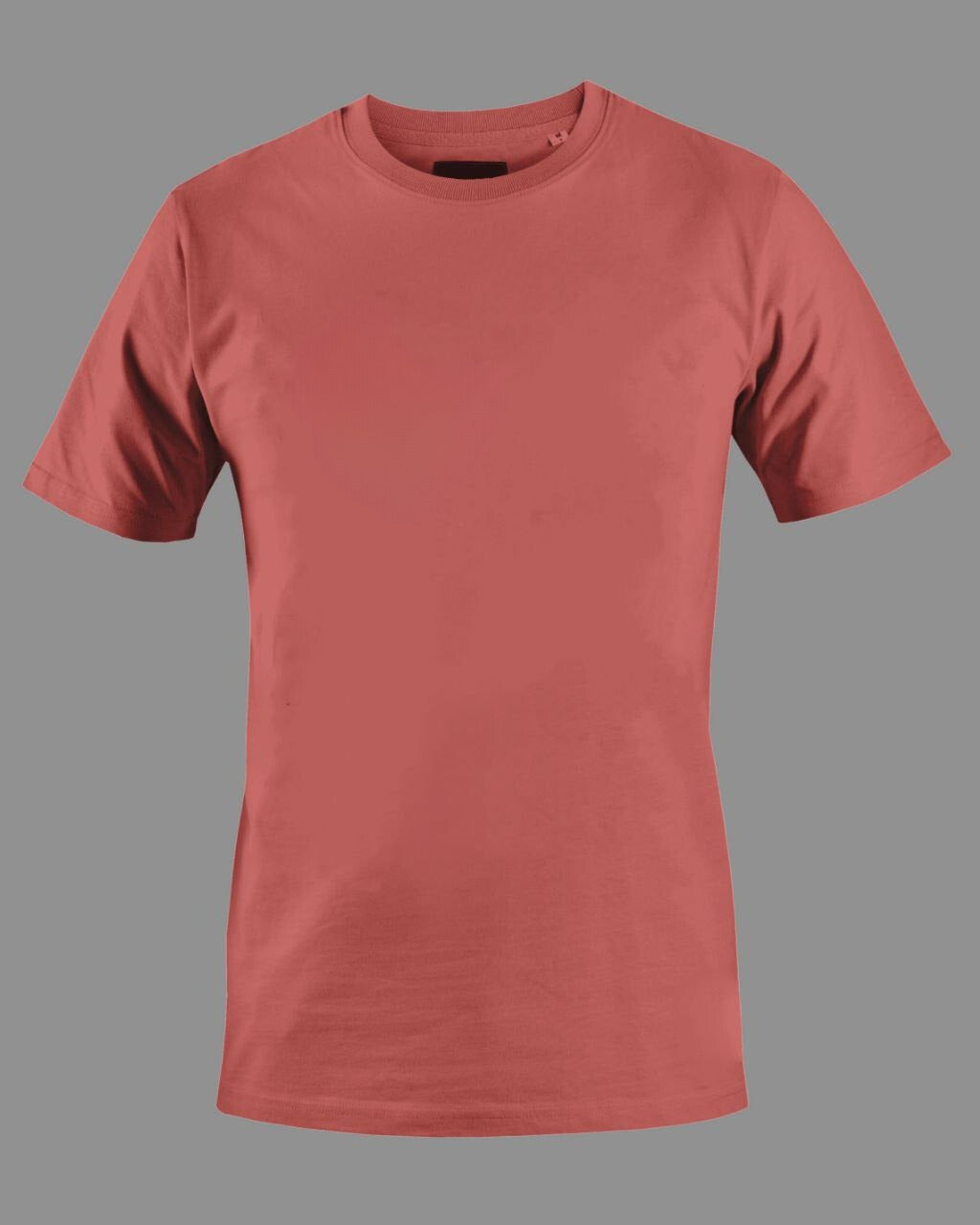 Men's Solid Round Neck Cotton T-Shirt - Coral
