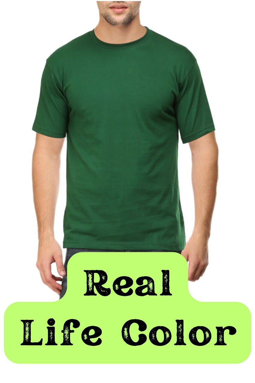 Men's Solid Round Neck Cotton T-Shirt - Dark Green