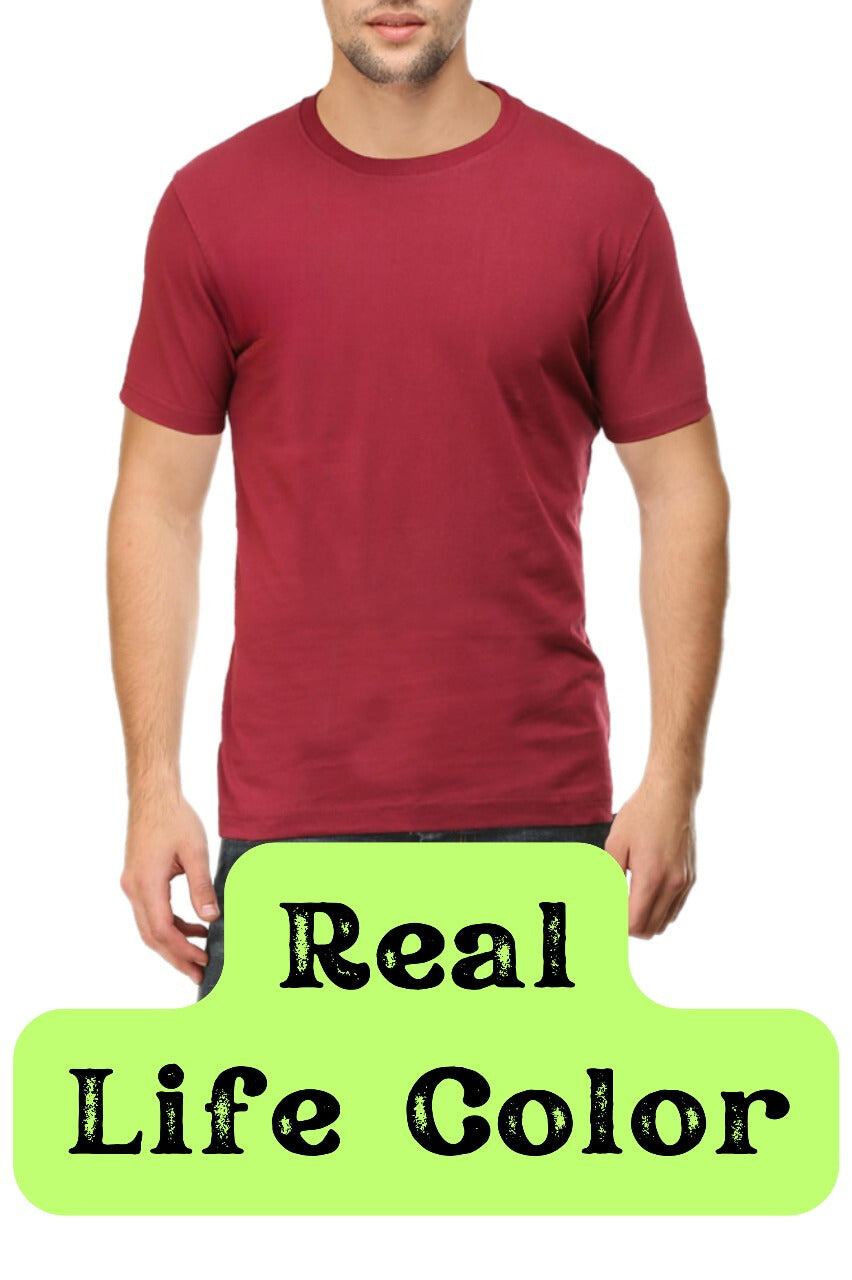 Men's Solid Round Neck Cotton T-Shirt - Maroon