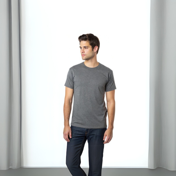 Men's Solid Round Neck Cotton T-Shirt - Charcoal Mélange