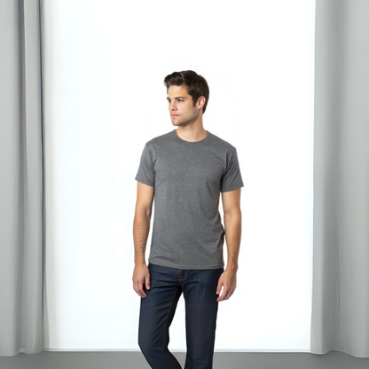 Men's Solid Round Neck Cotton T-Shirt - Charcoal Mélange
