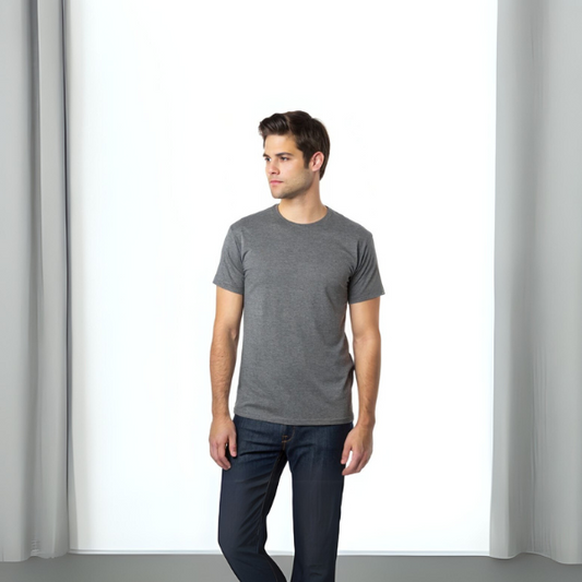 Men's Solid Round Neck Cotton T-Shirt - Charcoal Mélange